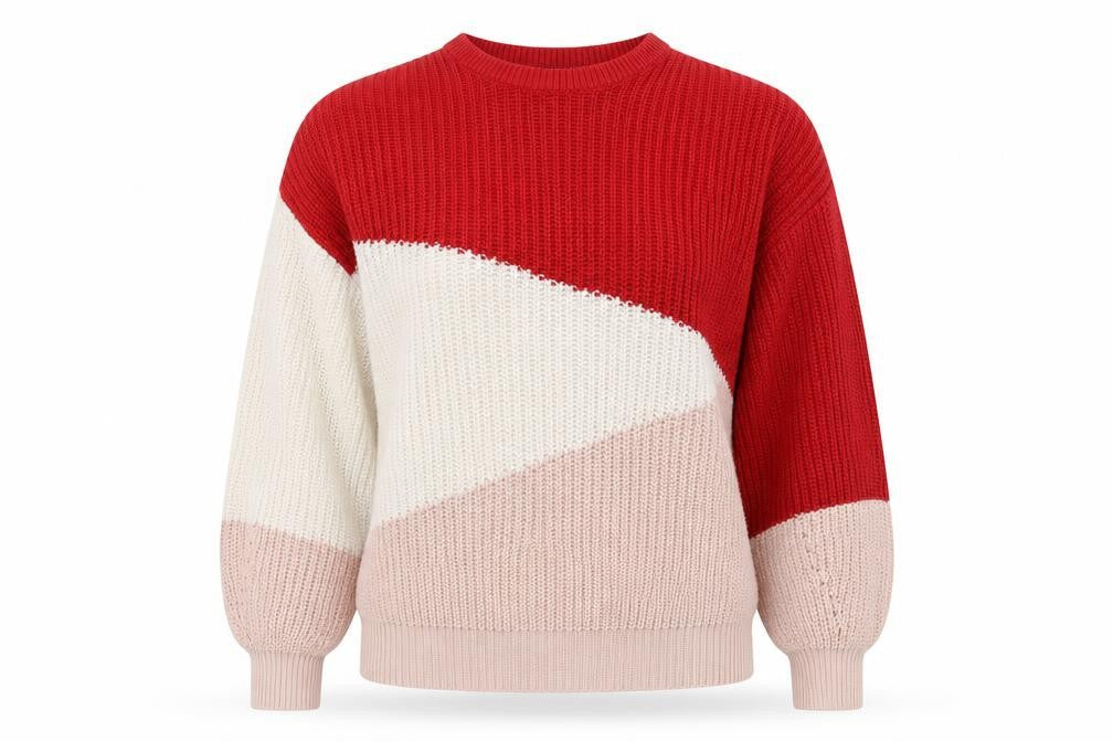 Front view of New Look women’s red geometric knit jumper, size S