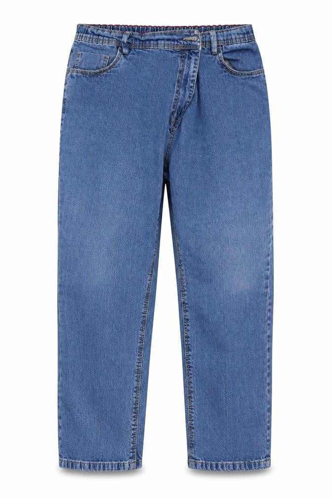 Front view of Ellie women’s blue denim straight jeans, size UK 42, in, 27-inch leg