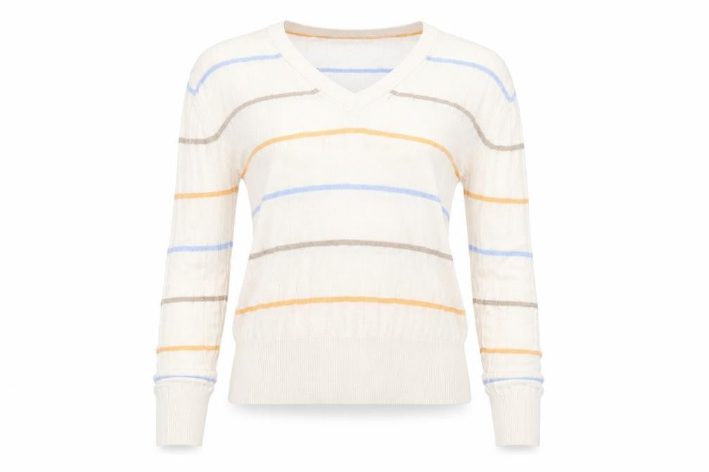 Front view of Marks & Spencer women’s ivory striped jumper, size S