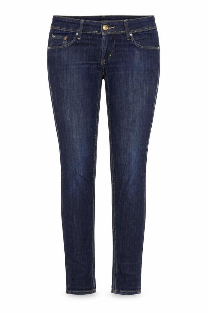 Front view of H&M women’s blue skinny jeans, size UK 26, 32-inch leg