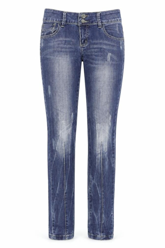 Front view of REASES women’s blue skinny jeans, size M, 33-inch leg