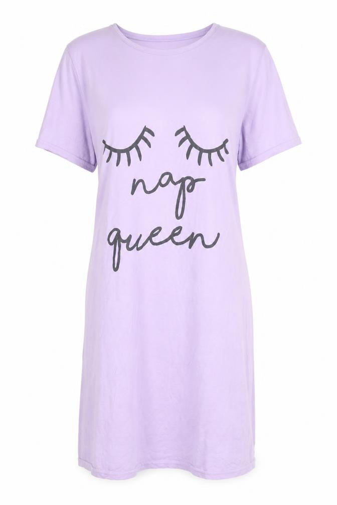 Front view of In the Style women’s purple solid chemise dress, size UK 6