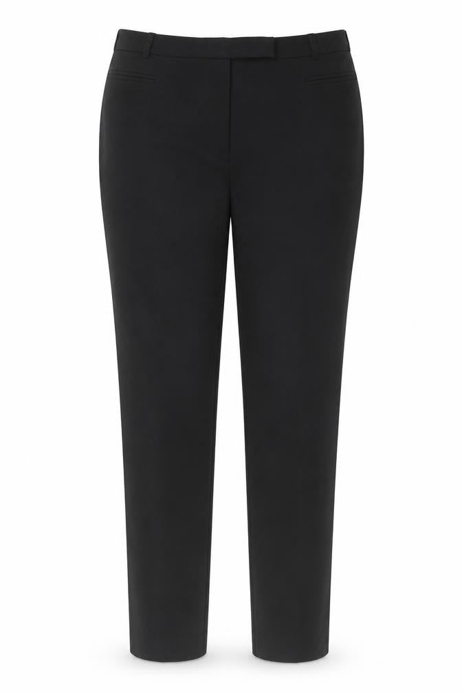 Front view of Dorothy Perkins women’s black trousers, size UK 12, 29-inch leg