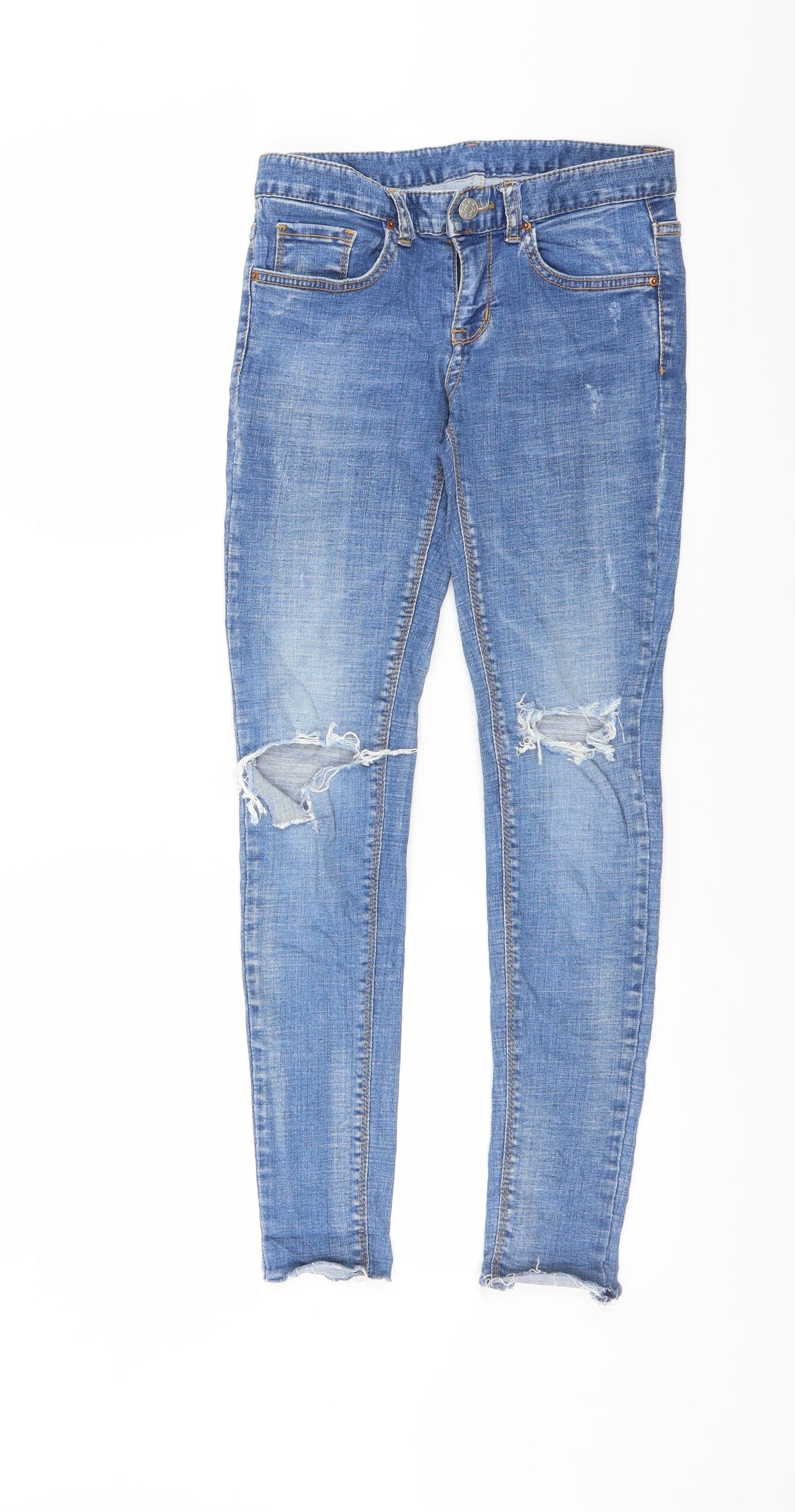 Preworn Womens Blue  Denim Skinny Jeans Size 25 in L28 in - Distressed