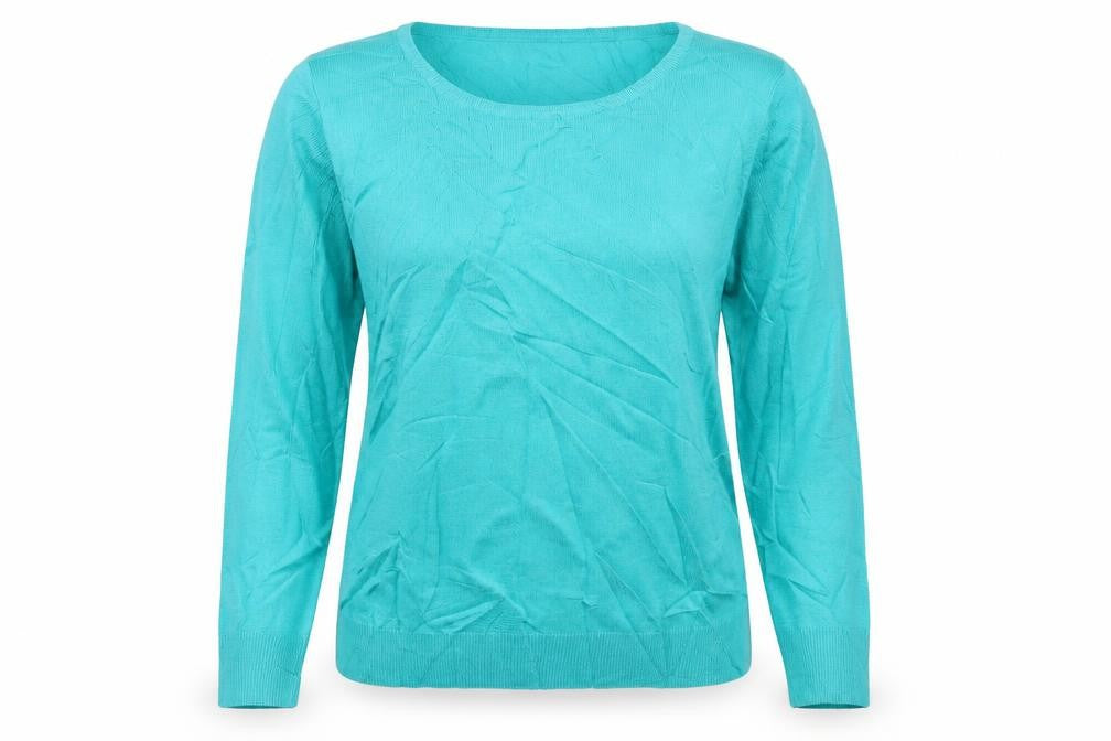 Front view of EWM women’s blue jumper, size S