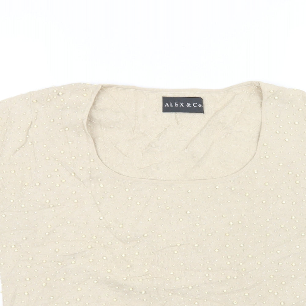 Alex & co Womens Beige   Basic T-Shirt Size 16
