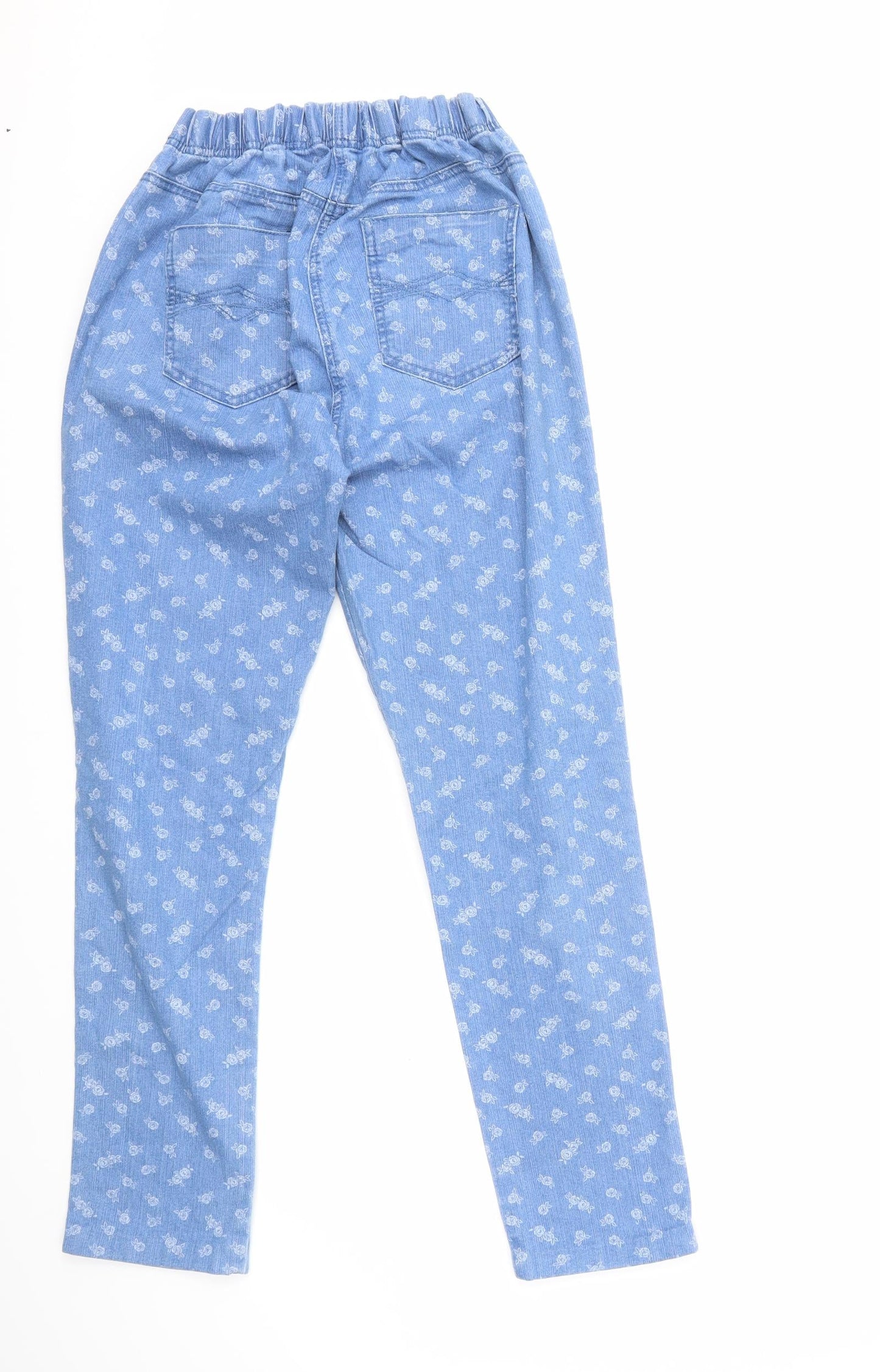 Preworn Womens Blue Floral Denim Straight Jeans Size 30 in L30 in