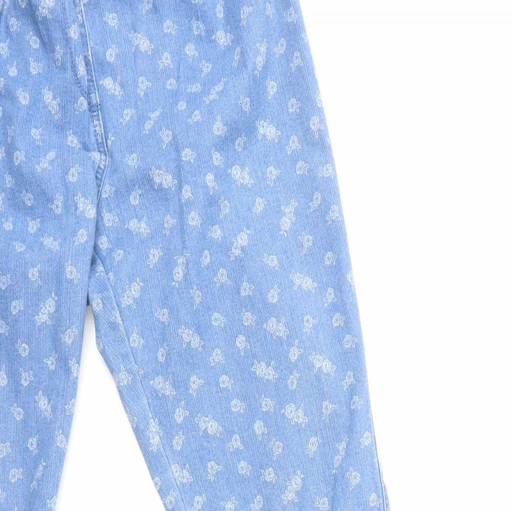 Preworn Womens Blue Floral Denim Straight Jeans Size 30 in L30 in