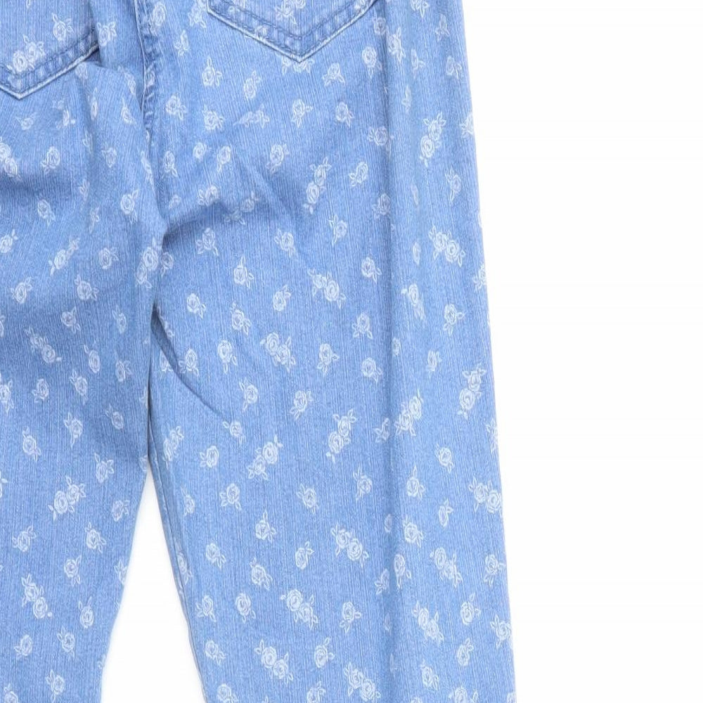 Preworn Womens Blue Floral Denim Straight Jeans Size 30 in L30 in