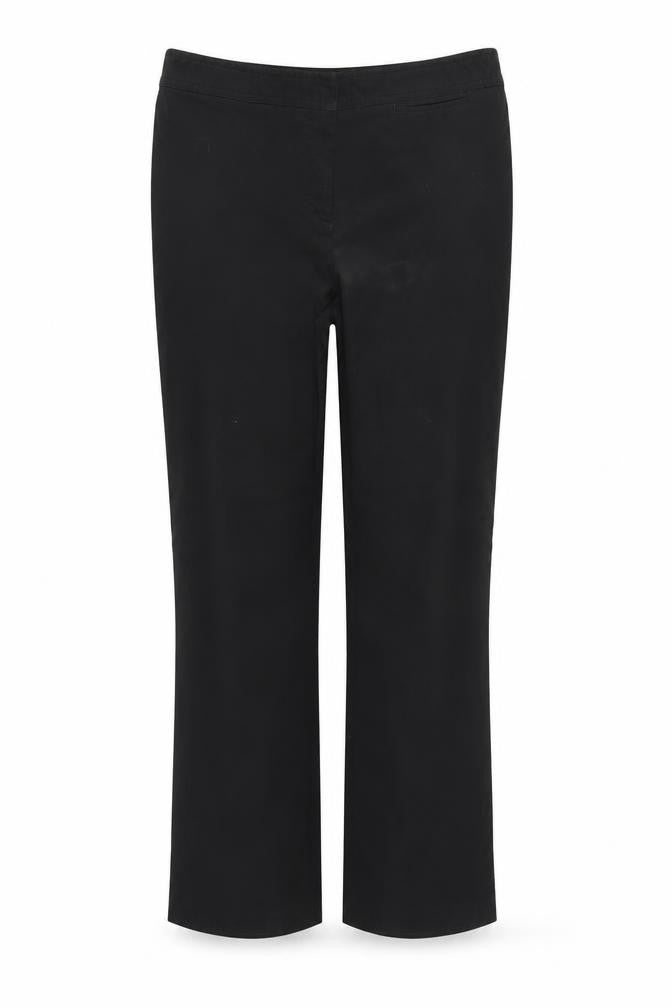 Front view of david luke women’s black trousers, size UK 30, 28-inch leg