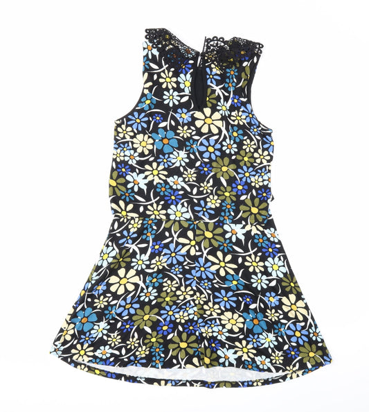TopshopBUE Womens Black Floral  Fit & Flare  Size 8