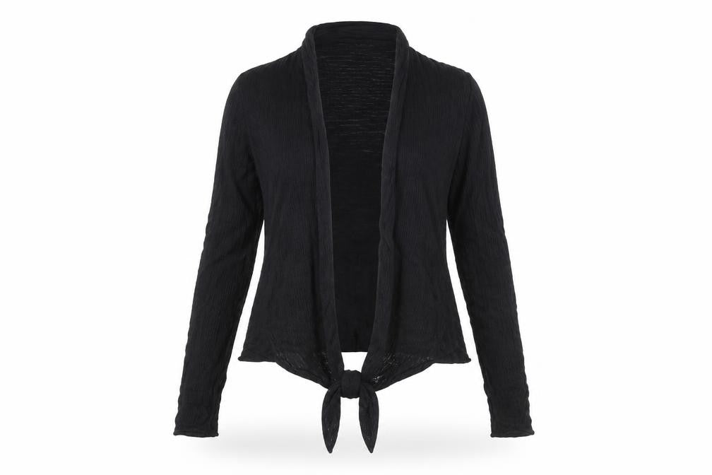Front view of Gallery women’s black knit cardigan jumper, size M