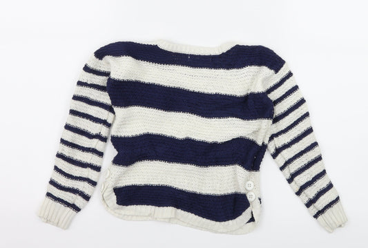 M&Co Girls White Striped Knit Pullover Jumper Size 5-6 Years