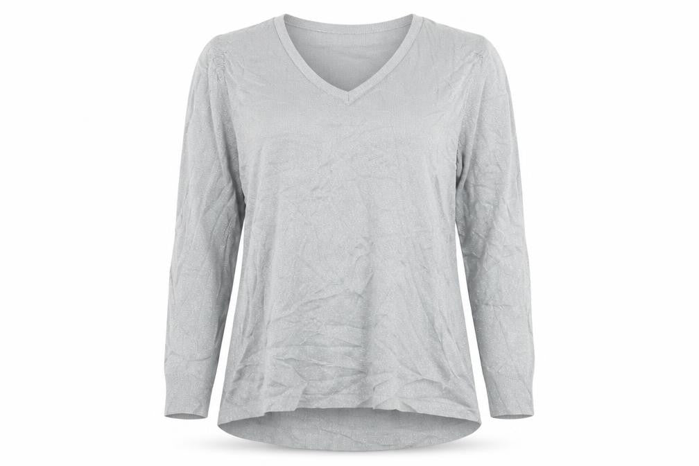 Front view of Mona women’s grey knit jumper, size UK 16
