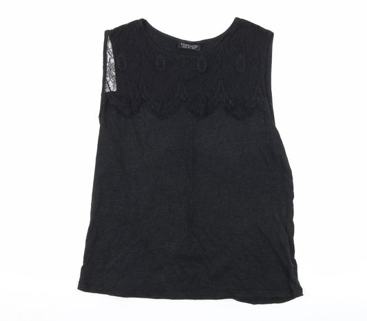 Topshop Womens Black  Jersey Basic Tank Size 8  - Lace detail