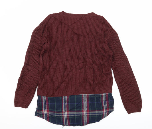 New Look Girls Brown Plaid Knit Pullover Jumper Size 12-13 Years  - Layered