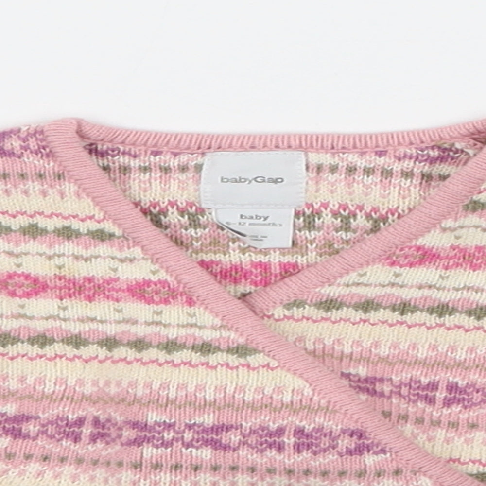 Gap Girls Pink Striped Knit Cardigan Jumper Size 6-9 Months