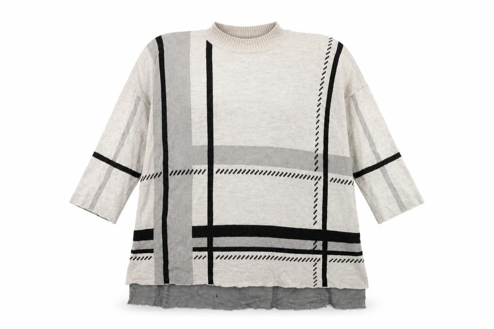 Front view of River Island women’s green striped knit jumper, size UK 12