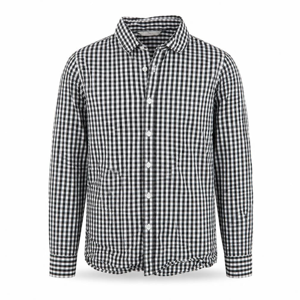 Front view of Mango boys’ gold check woven basic button-up, size 10, years