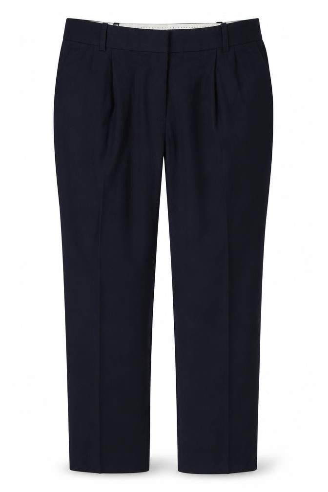 Front view of Next women’s blue rayon trousers, size UK 12, 28-inch leg