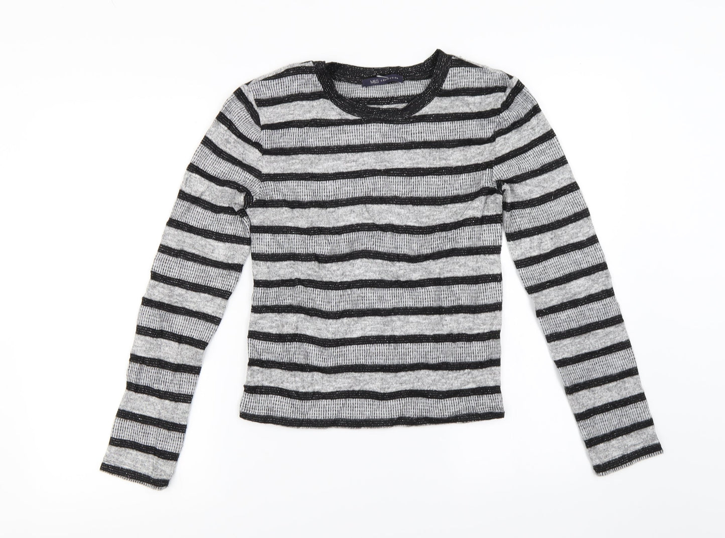 Marks and Spencer  Womens Grey Striped  Pullover Jumper Size 8
