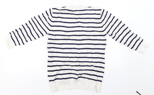 Mudflower  Womens White Striped  Pullover Jumper Size S