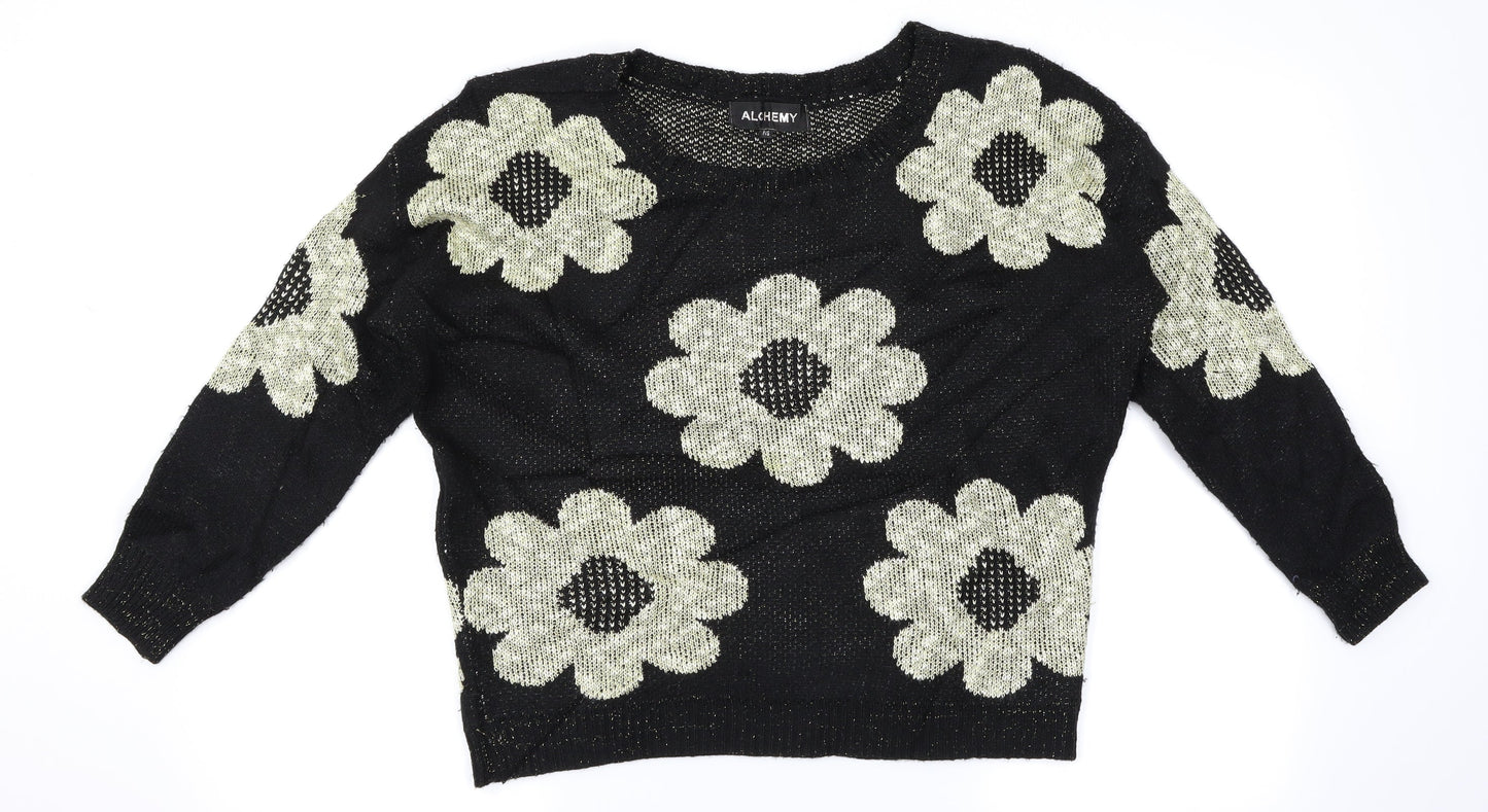 Alchemy Womens Black Floral  Pullover Jumper Size S