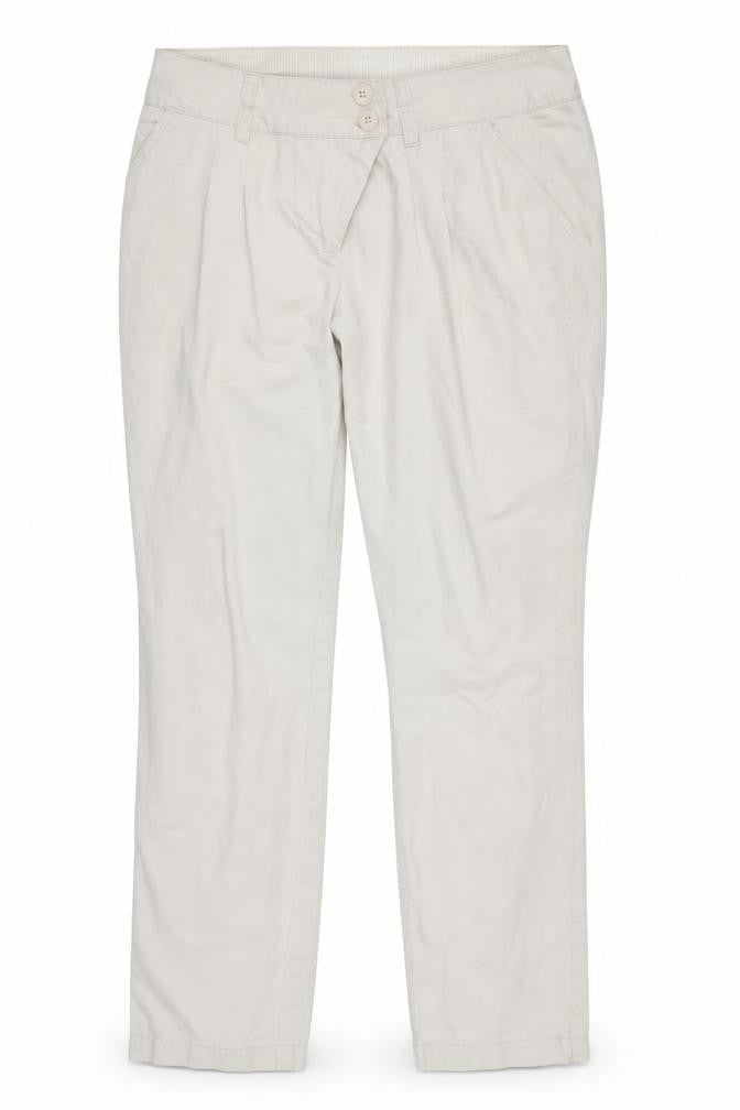 Front view of Dorothy Perkins women’s beige denim straight jeans, size UK 12, 28-inch leg