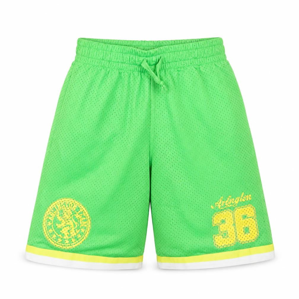 Front view of Rebel boys’ green sweat shorts, size 11, years