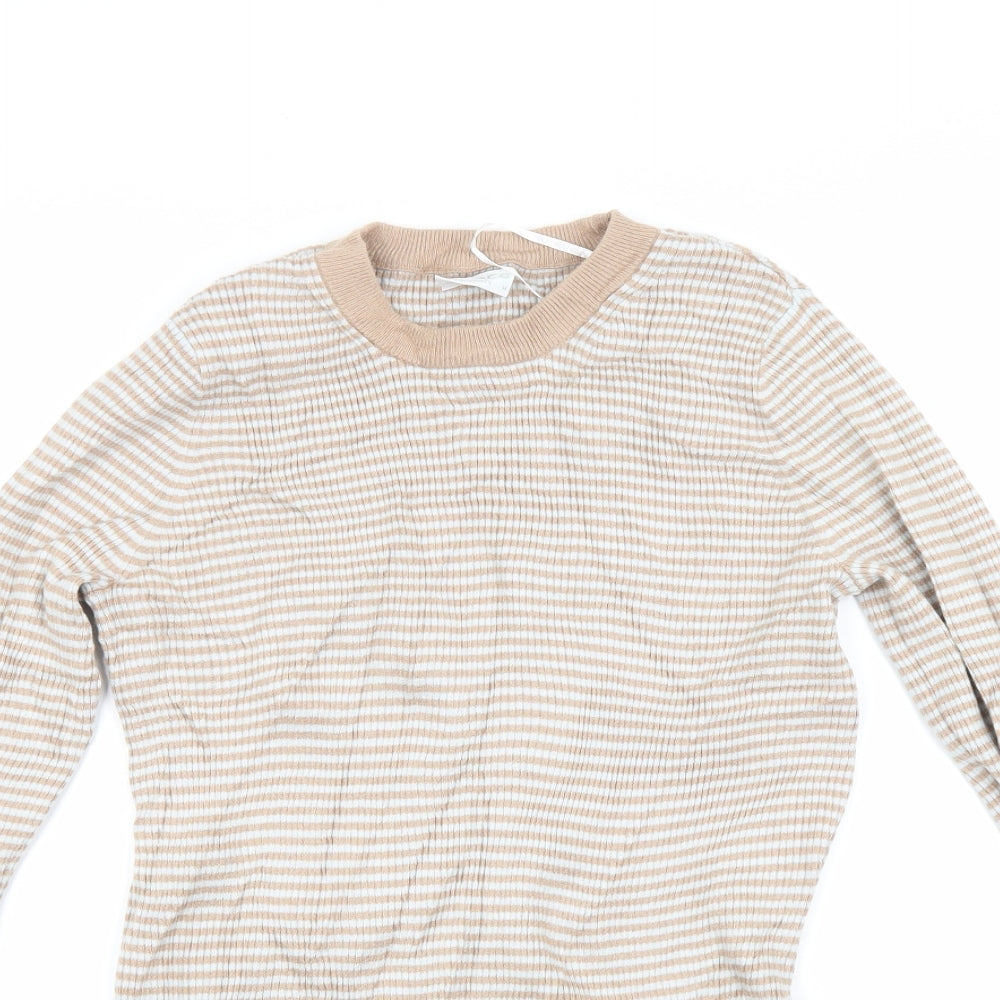 Pieces Womens Beige Striped Knit Pullover Jumper Size M