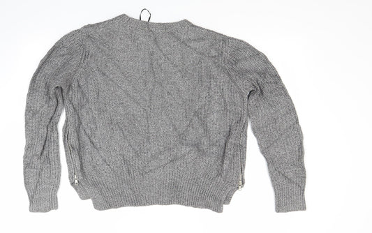 H&M Womens Silver  Knit Pullover Jumper Size M  - Side Zip Close