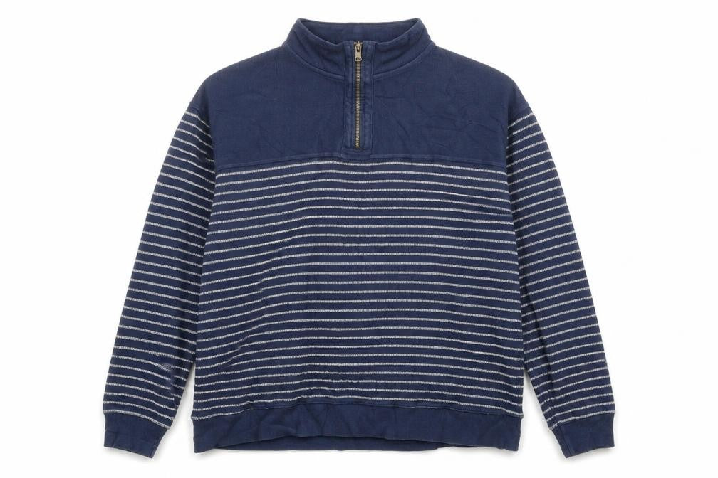 Front view of Sand Stone women’s blue striped full zip jumper, size XL
