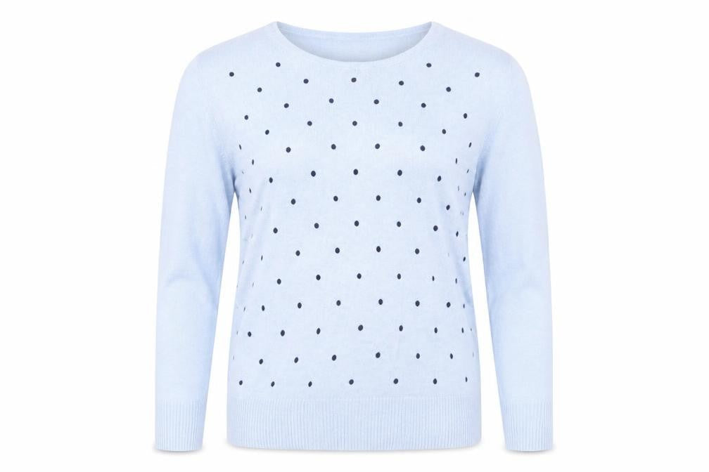 Front view of Escorpion women’s blue jumper, size L