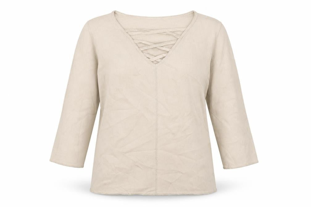 Front view of Preworn women’s beige jumper, size UK 12