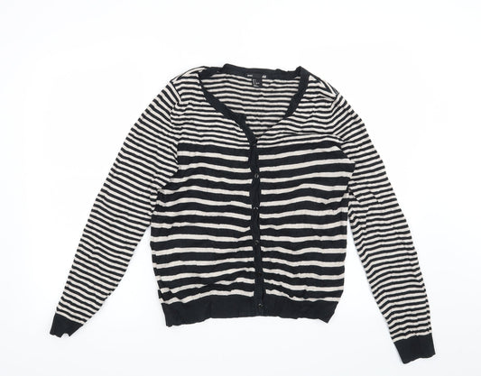 H&M Womens Beige Striped  Cardigan Jumper Size S