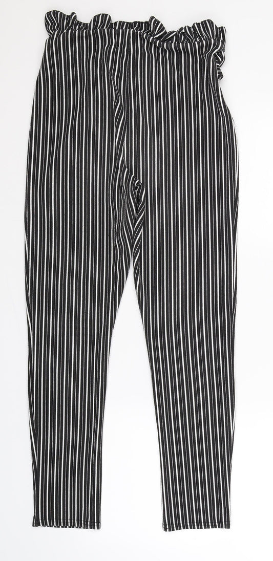 PRETTYLITTLETHING Womens Black Striped  Trousers  Size 10 L27 in
