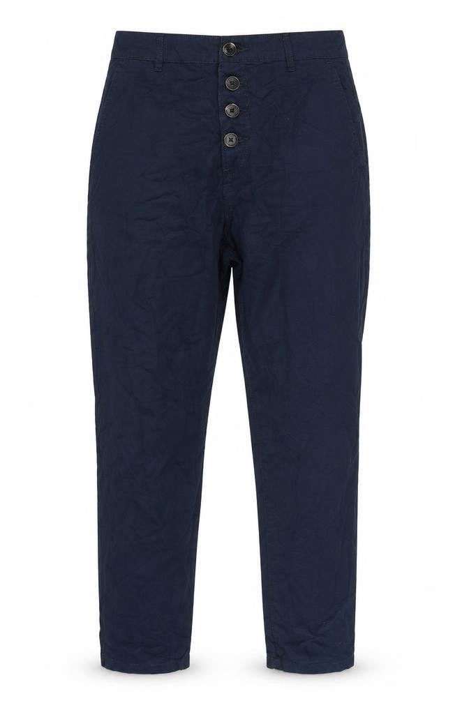 Front view of Dobber women’s blue chino trousers, size UK 32, in, 27-inch leg