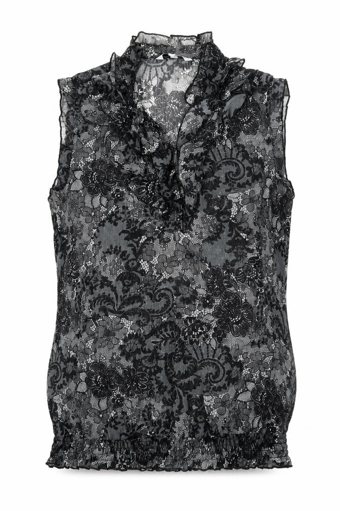 Front view of New Look women’s black floral basic blouse, size UK 12