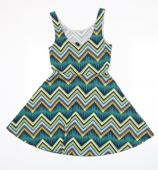 H&M Womens Blue Geometric  Tank Dress  Size 8