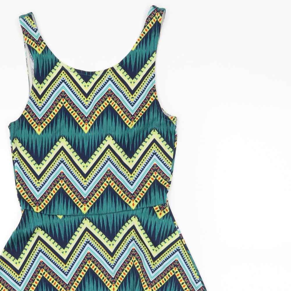 H&M Womens Blue Geometric  Tank Dress  Size 8