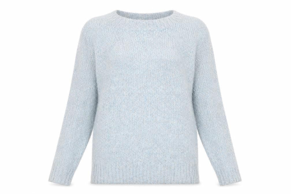 Front view of Quiz women’s blue jumper, size UK 8