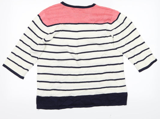 Mudflower Womens White Striped  Pullover Jumper Size L  - Flowers