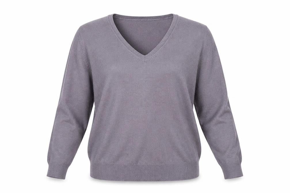Front view of Marks & Spencer women’s purple knit jumper, size UK 14