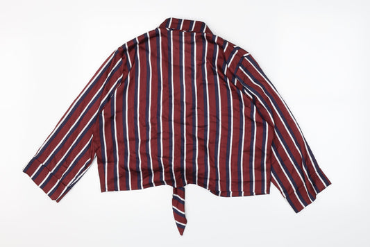 River Island Womens Brown Striped Satin Basic Blouse Size 14