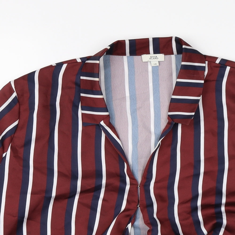 River Island Womens Brown Striped Satin Basic Blouse Size 14