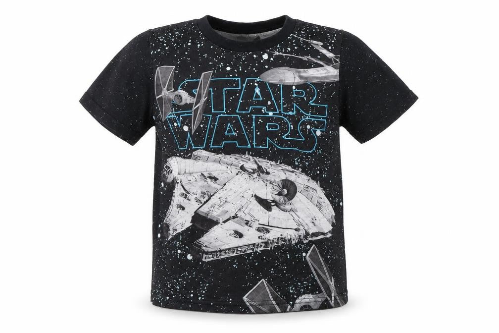 Front view of Star Wars boys’ black basic t-shirt, size 3-4, years - star wars