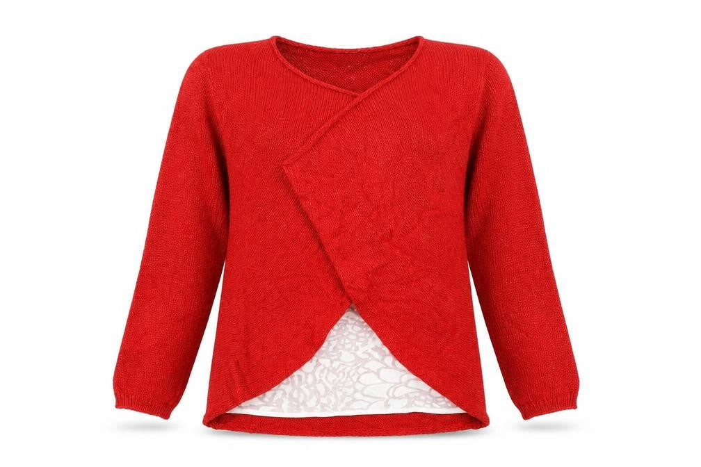 Front view of Per Una women’s red knit jumper, size UK 8