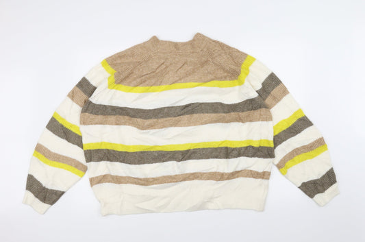 Marks and Spencer Womens White Striped Knit Pullover Jumper Size XL