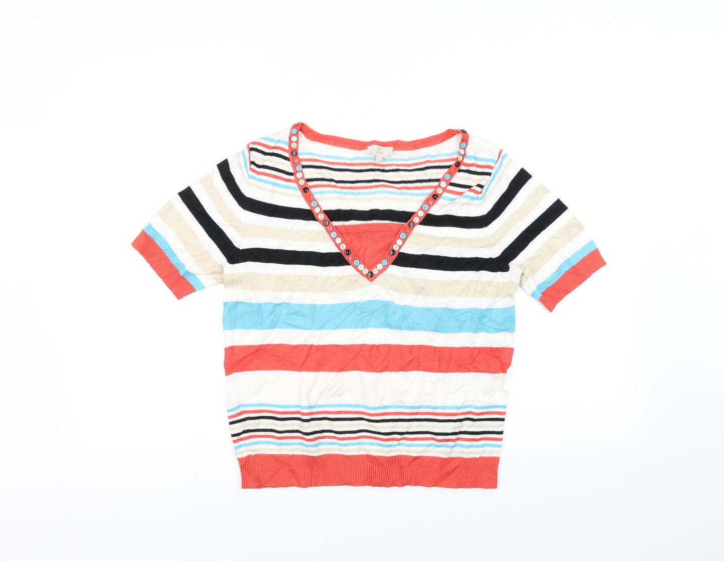 petite Womens White Striped  Basic T-Shirt Size S