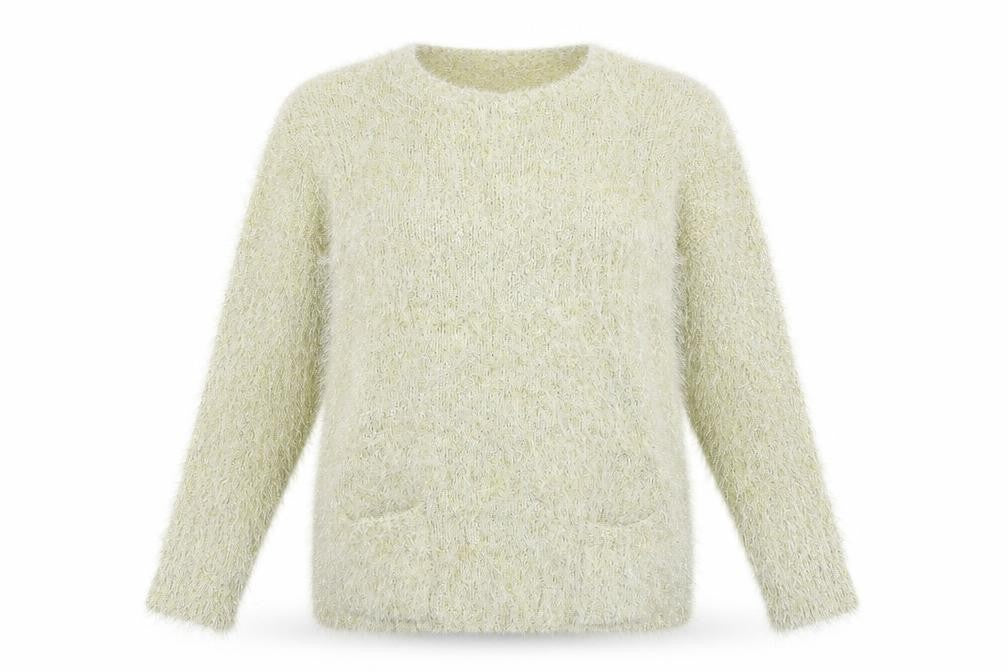 Front view of Simon Jefferey women’s gold jumper, size M, - front pockets